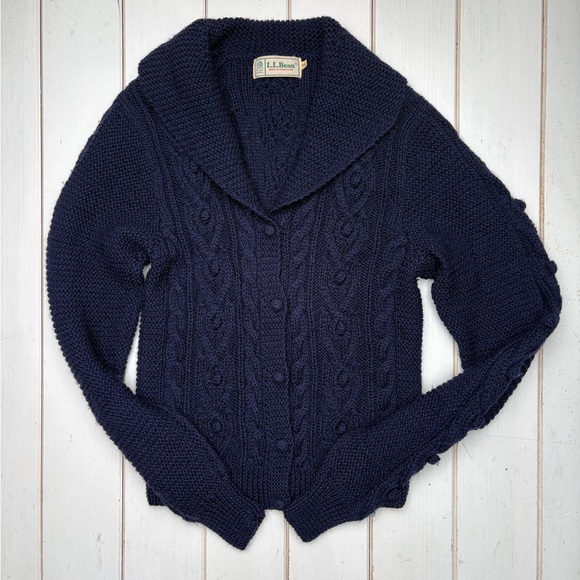 Vintage L.L. Bean Wool Cable Knit Cardigan - Picture 3 of 9